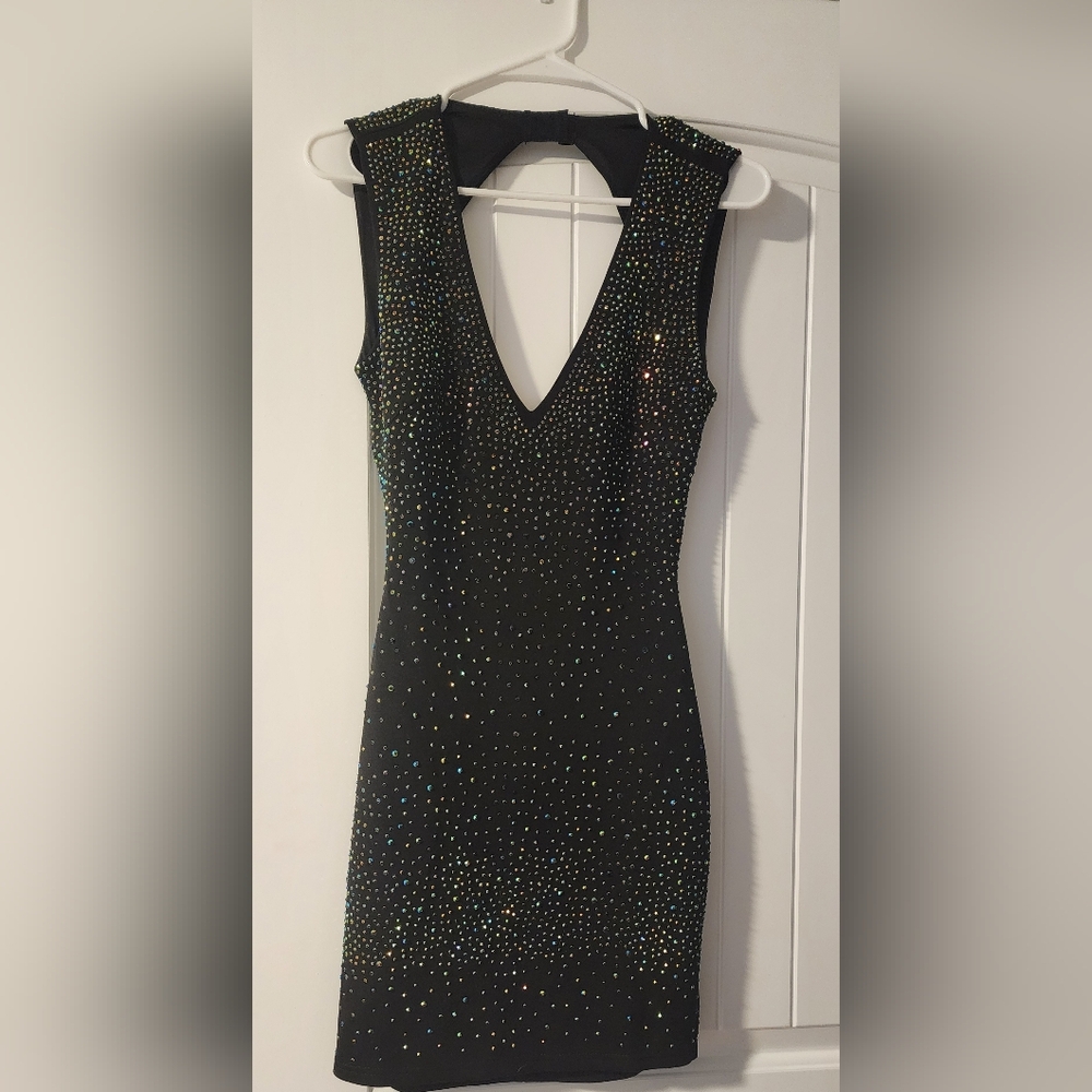 Stunning Blue/Green Rhinestone Backless Dress